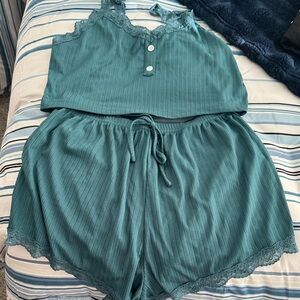 Women's Teal Lace Trim Sleepwear Set